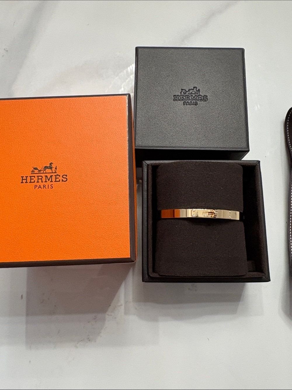 Hermes Kelly yellow Gold Cuff Bracelet with Orange Box